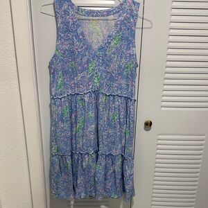Lilly Pulitzer Blue and Pink Tiger Palm Tree Dress